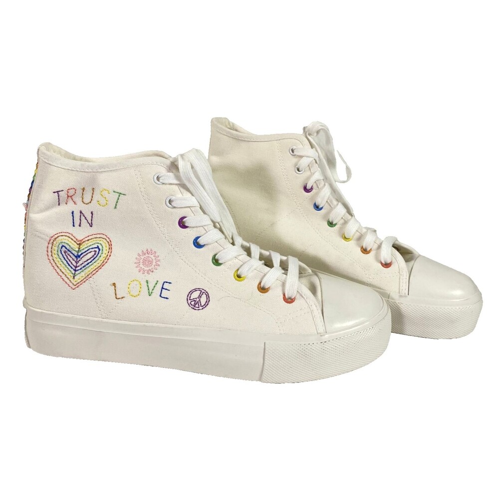 American Eagle Trust In Love High Top Sneakers Women Sz 10 Multicolor NWOT Read - Picture 3 of 16